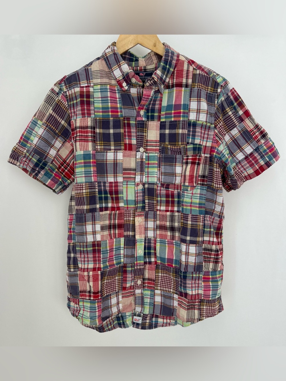 Vineyard Vines Patchwork Multicolor Madras Plaid Short Sleeve Shirt Medium